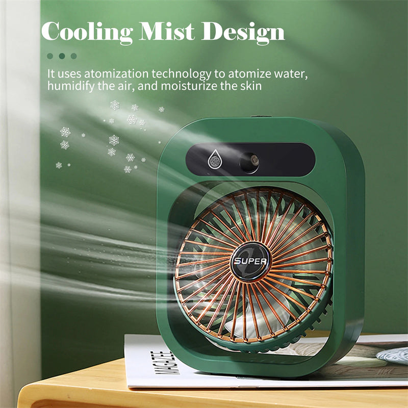 Air Conditioning Fan Desk Misting Fan Air Cooler Cooling USB Rechargeable Humidifier Portable Spray Fan with 3 Wind Speeds for Home