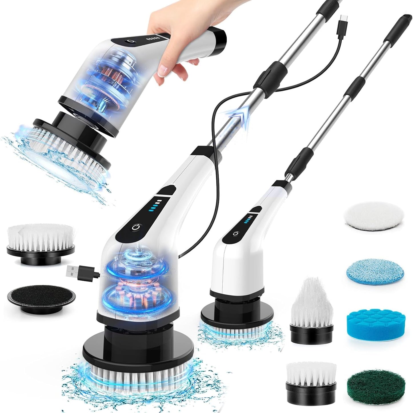 7 in 1 Electric Spin Scrubber, Cordless Cleaning brush with Replaceable Brush Head