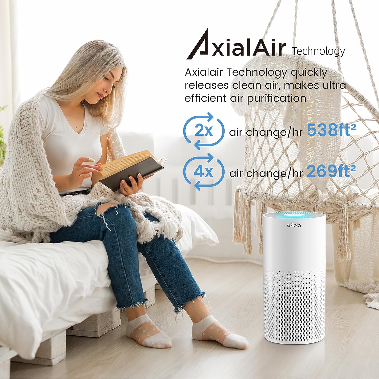 Air Purifiers for Home Bedroom Large Room up to 1076 Ft², True HEPA Filter Air Purifier for Pets Dust Pollen Allergies Dander Mold Odor Smoke, 22Db&7 Color Light, Kilo White