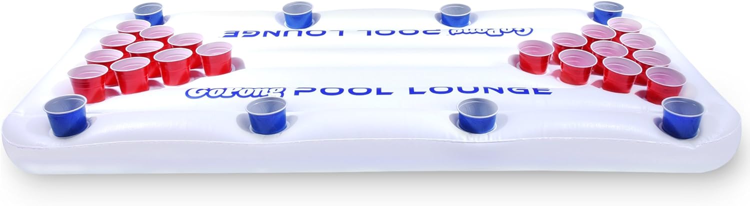 Pool Lounge Beer Pong Inflatable with Social Floating, White