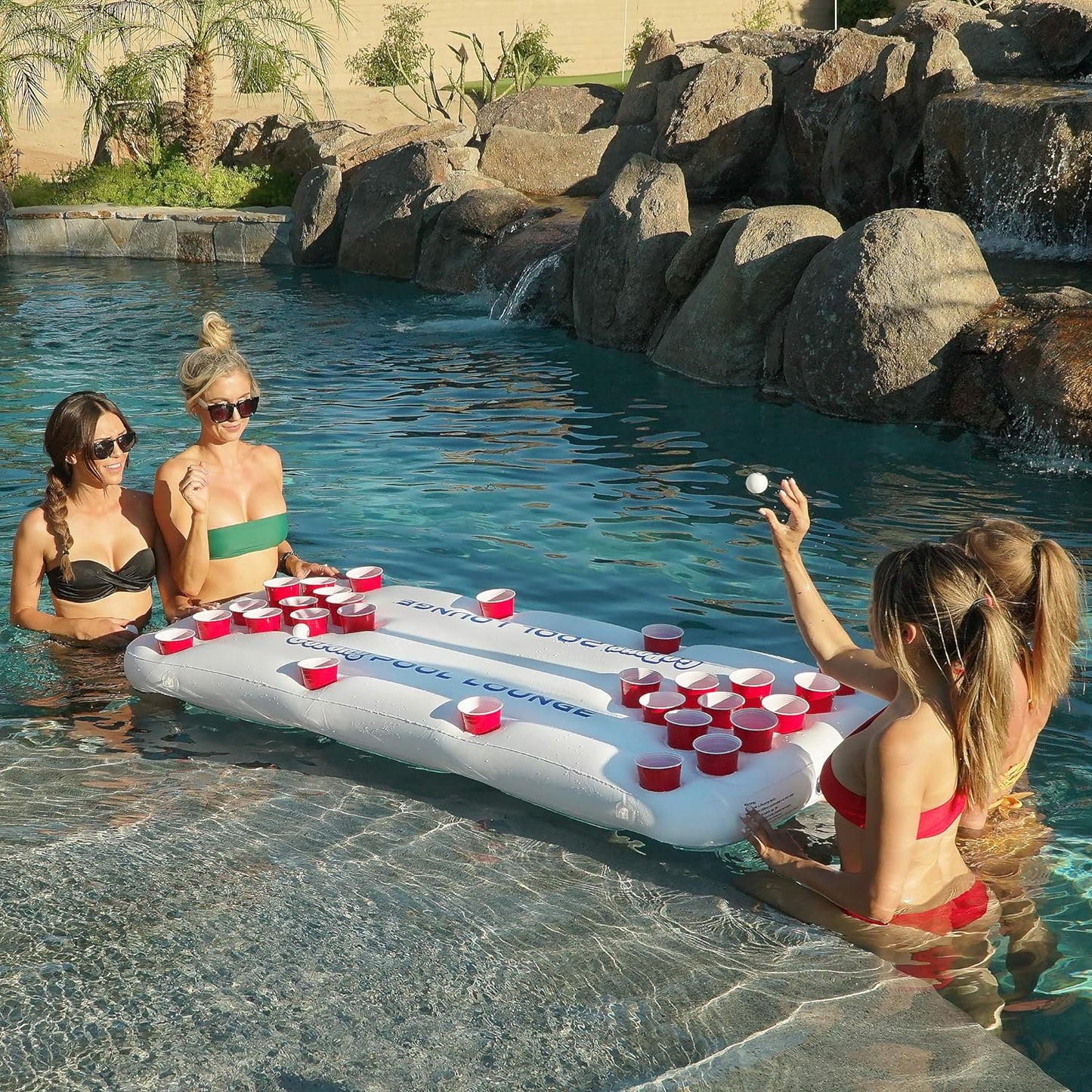 Pool Lounge Beer Pong Inflatable with Social Floating, White