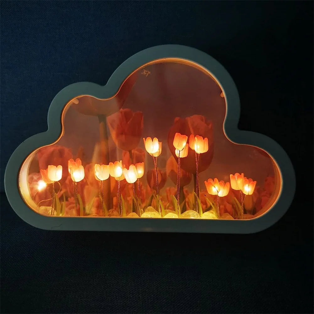 Forever Cloud Mirror Tulips DIY Tulip Night Light Tulip Flower LED Lamp Birthday Gift for Girl Friend Valentine'S Day