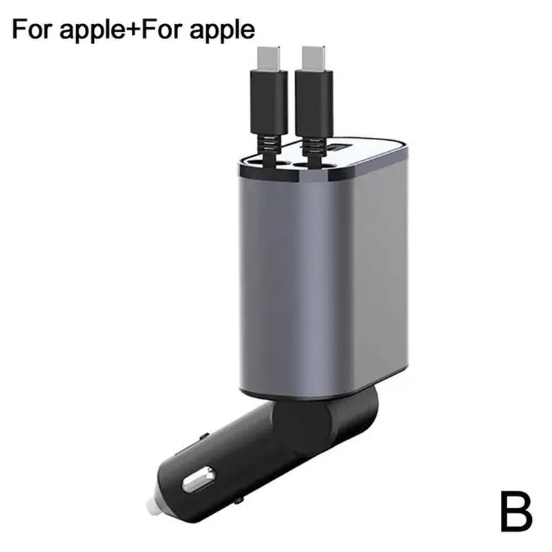 100W 4 in 1 Retractable Car Charger Type C Cable Fast Charge Cord Cigarette Lighter Adapter for Iphone